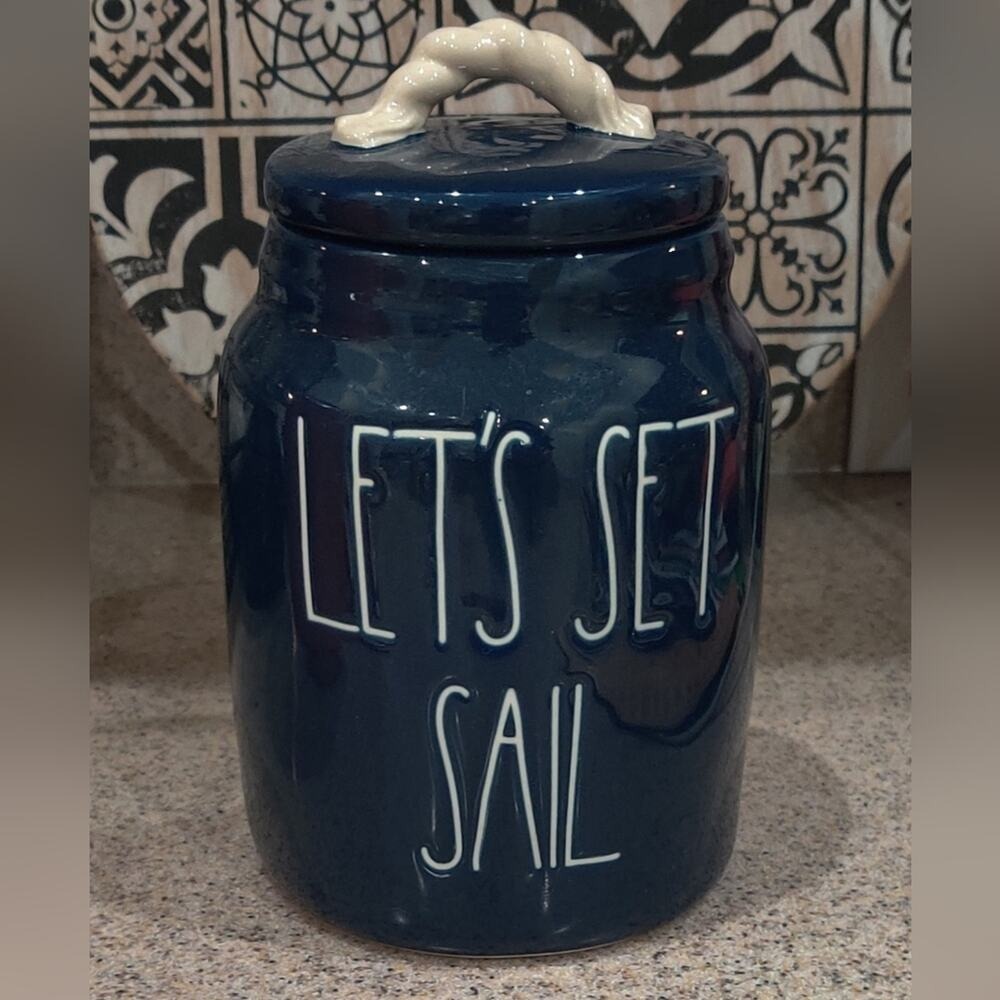 Rae Dunn Let's Set Sail Nautical Coastal Blue Cookie Jar Canister Beach Summer - Picture 3 of 12